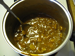 Mushroom and onion mixture cooking in a saucepan