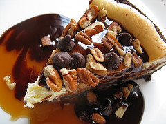 slice of turtle cheesecake