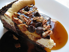 slice of turtle cheesecake