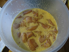 Battered chicken pieces for Chinese lemon chicken