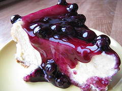 slice of blueberry-topped cheesecake