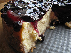 slice of blueberry-topped cheesecake