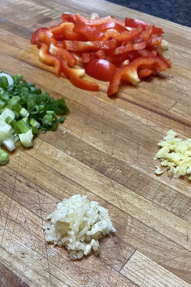 Veggies for Thai peanut chicken recipe.