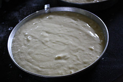 banana cake batter in cake pan