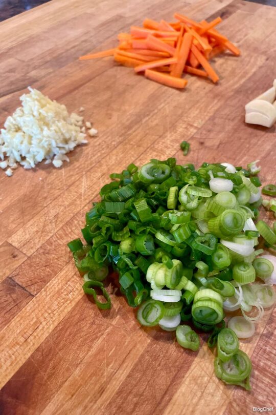 Vegetables for ginger beef stir-fry recipe.