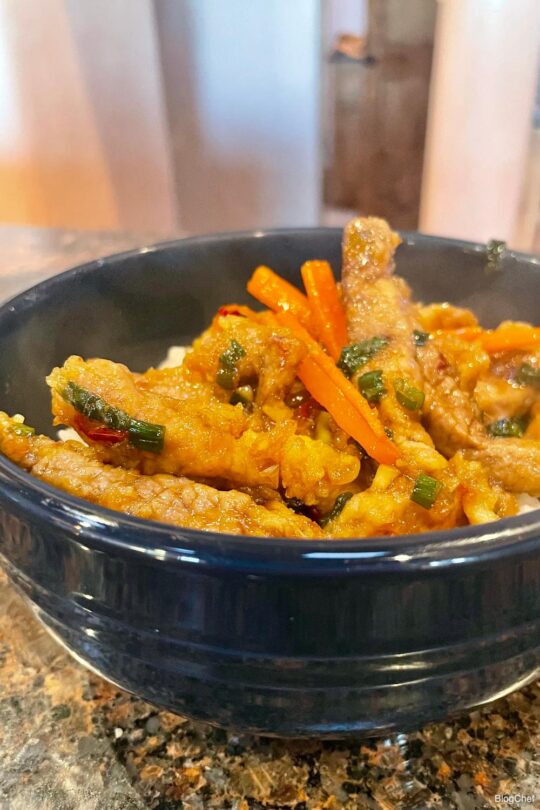 Prepared ginger beef recipe.