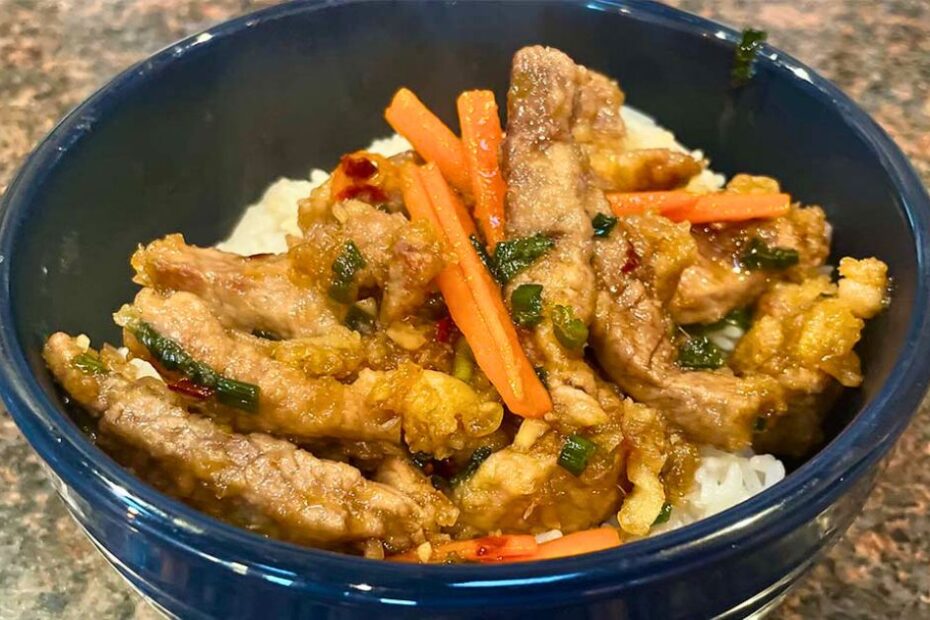 Prepared ginger beef recipe.