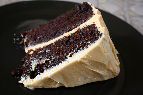 Frosted, double layer chocolate cake 