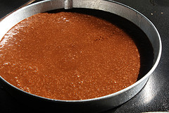 Black magic cake batter in pan