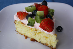 slice of cheesecake with fresh fruit topping