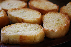 Slices of toasted bread for bruschetta