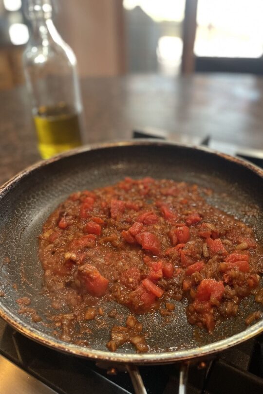 Tomatoes in skillet.