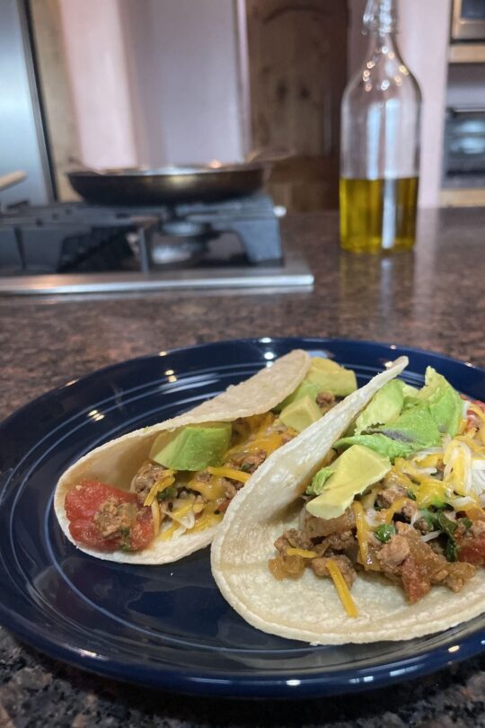 Prepared turkey tacos.