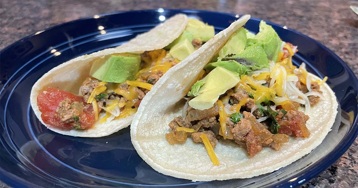 Prepared turkey tacos.