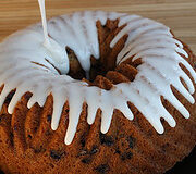 Preparing blueberry Bundt cake