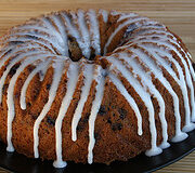 Preparing blueberry Bundt cake