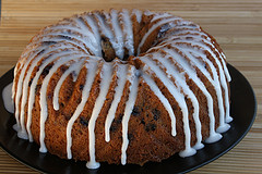 Preparing blueberry Bundt cake