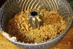 Preparing blueberry Bundt cake