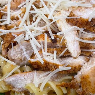 Close up of Cajun chicken pasta.