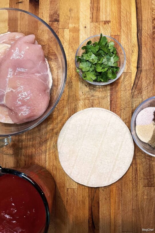 Ingredients for chicken taquitos.