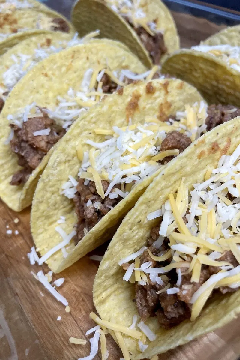 Stuffed baked tacos before they are cooked.