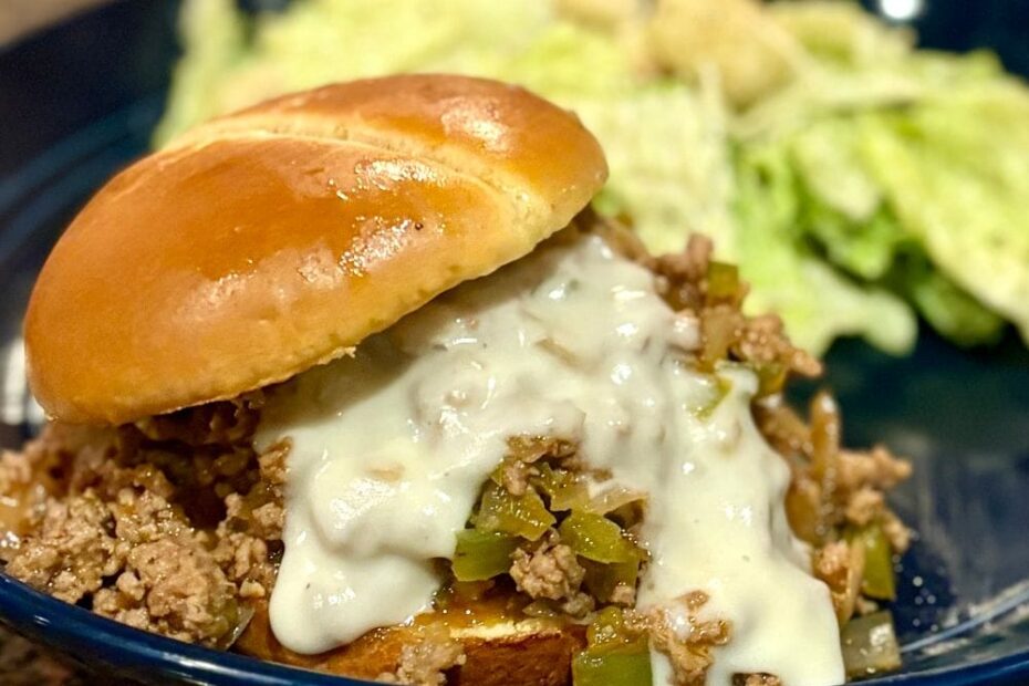 Prepared Philly cheese steak sloppy Joe sandwich