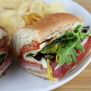 Quiznos classic Italian sandwich with meat cheese and vegetables on a sub roll.