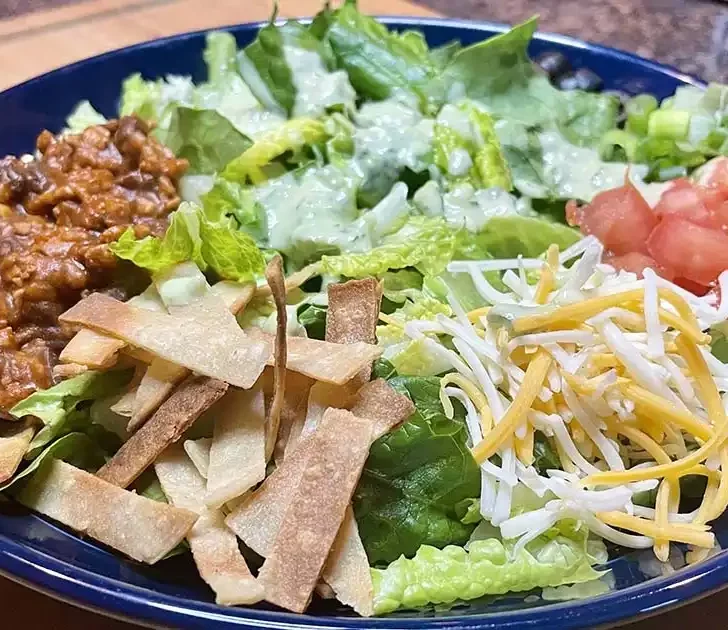 Overhead view of chopped taco salad.