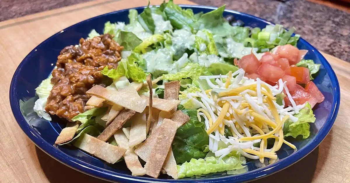 Overhead view of chopped taco salad.