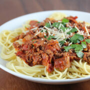 Bacon spaghetti prepared on plate