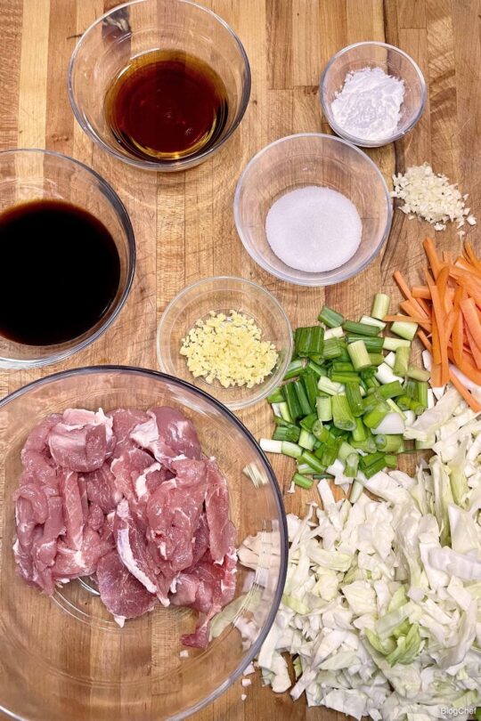 Ingredients for Shanghai noodles recipe.