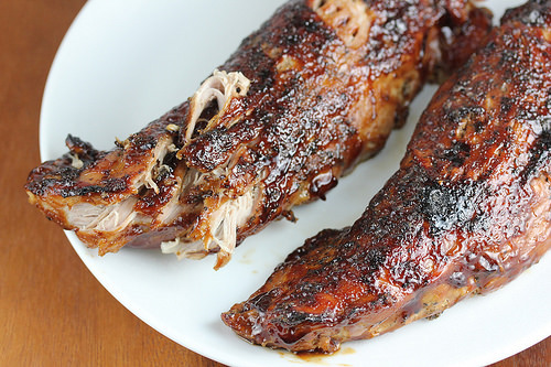 Glazed pork tenderloins on a white plate