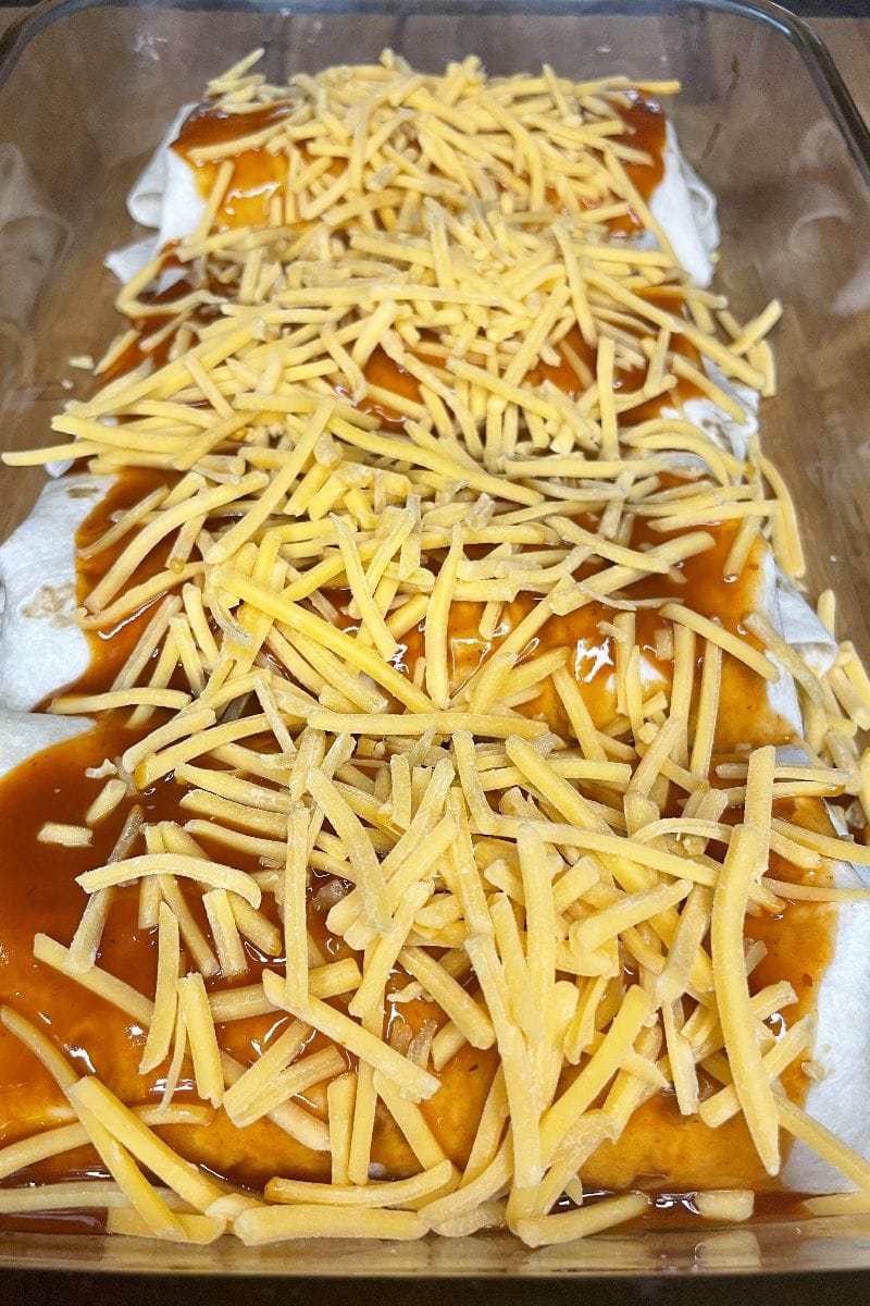 Prepared Taco Bell enchirito recipe, before baking.