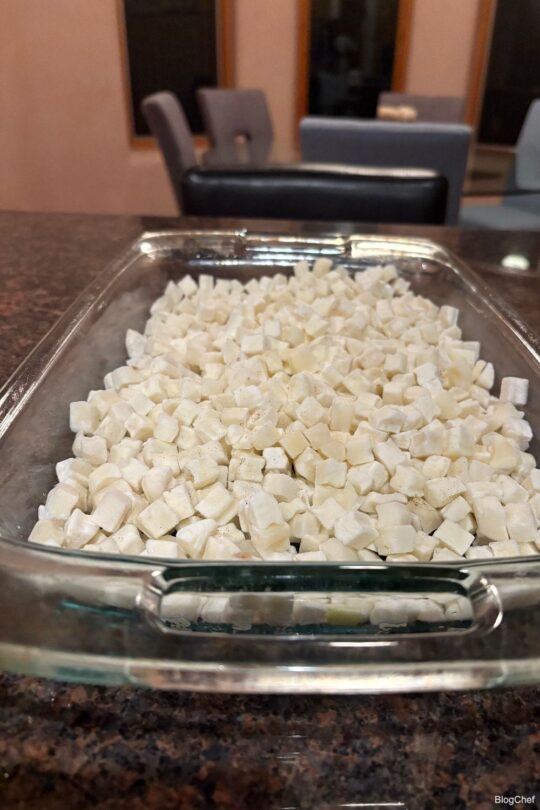 Frozen southern style hash browns in glass dish