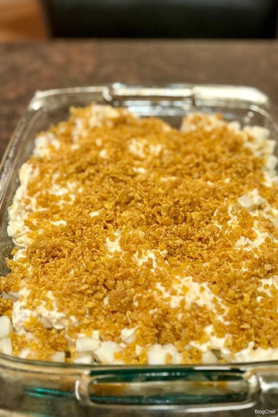 Crunchy potato casserole before it goes in the oven