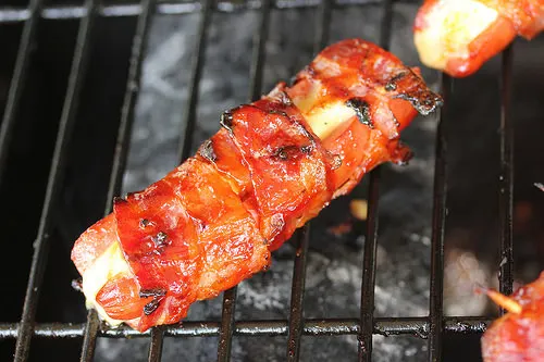 Bacon Wrapped Cheese Stuffed Hot Dogs