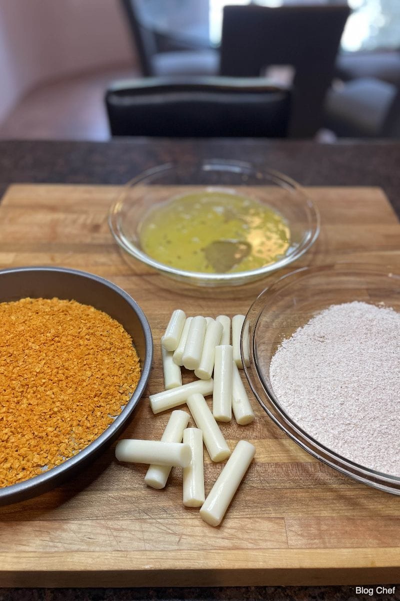 Ingredients for Doritos mozzarella sticks.