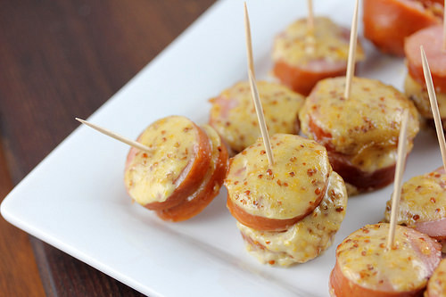 Baked sausage slices in maple mustard sauce