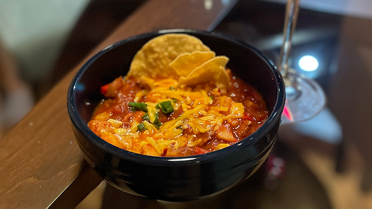 Close up of bowl of Texas chili.