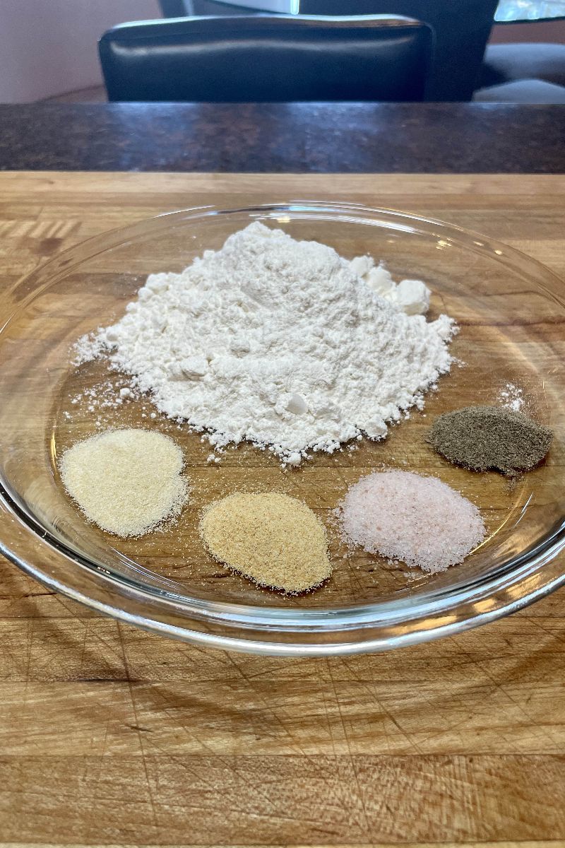 Flour and seasonings for breading KFC Georgia Gold Chicken.