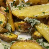 Close-up view of Red Robin garlic Parmesan fries.