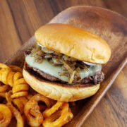 Assembled prime rib burger for prime rib burgers recipe