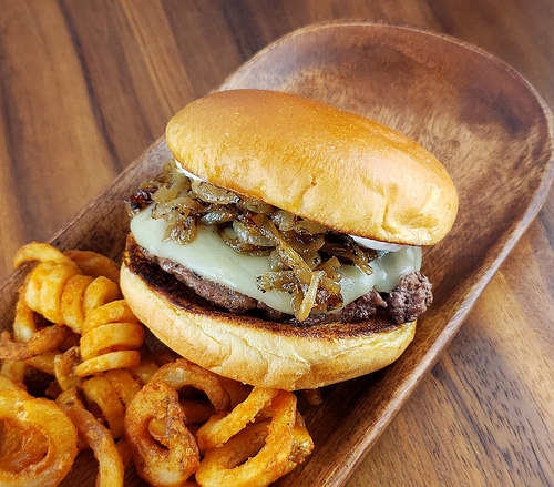 Assembled prime rib burger for prime rib burgers recipe