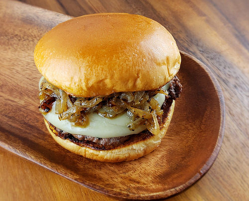 Assembled prime rib burger for prime rib burgers recipe