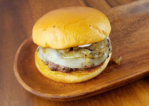 Assembled prime rib burger for prime rib burgers recipe