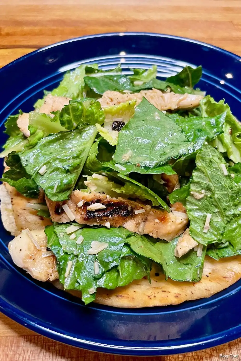 Prepared chicken Caesar flatbread recipe.