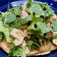 Prepared chicken Caesar flatbread recipe.