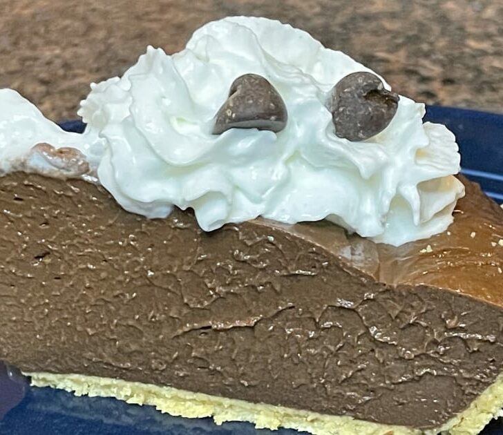 Hershey's chocolate pie, prepared on plate.