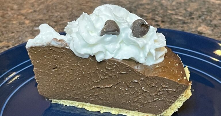 Hershey's chocolate pie, prepared on plate.