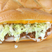 Turkey taco grinder sandwich with lettuce and cheese